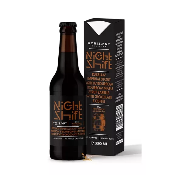 Horizont - Night Shift Vintage 2025 / Russian Imperial Stout bourbon-juharszirupos hordóban érlelve, csokoládéval és kávéval (0,33L) (11%) Horizont - Night Shift Vintage 2025 / Russian Imperial Stout bourbon-juharszirupos hordóban érlelve, csokoládéval és kávéval (0,33L) (11%)