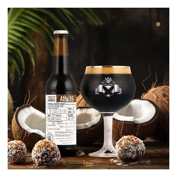 Szent András Teszt András Alfa. 15 - imperial pastry stout kókusszal és csokoládéval (0,33L) (9%) Szent András Teszt András Alfa. 15 - imperial pastry stout kókusszal és csokoládéval (0,33L) (9%)
