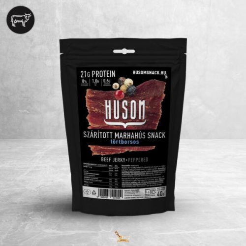HUSOM TÖRTBORSOS SZÁRÍTOTT MARHAHÚS SNACK (BEEF JERKY) 40G