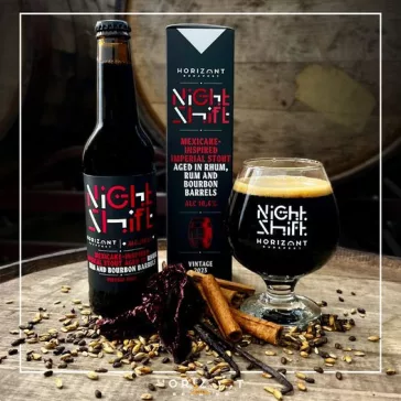  Horizont Night Shift Vintage 2023 /  Mexicake-Inspired Imperial Stout Rum, Rhum & Bourbon hordóban érlelve (0,33L) (10.3%)