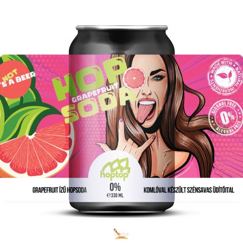 HopTop - HOPSODA PINK GRAPEFRUIT 0% - komlóval készült szénsavas üdítőital  (0,33L) (0%)