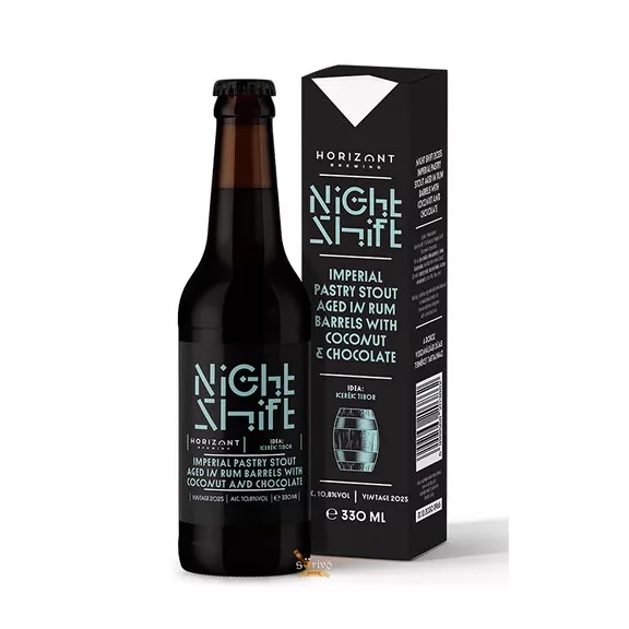 Horizont - Night Shift Vintage 2025 / Imperial Pastry Stout Rumos hordóban érlelve kókusszal és csokoládéval (0,33L) (10,8%) Horizont - Night Shift Vintage 2025 / Imperial Pastry Stout Rumos hordóban érlelve kókusszal és csokoládéval (0,33L) (10,8%)