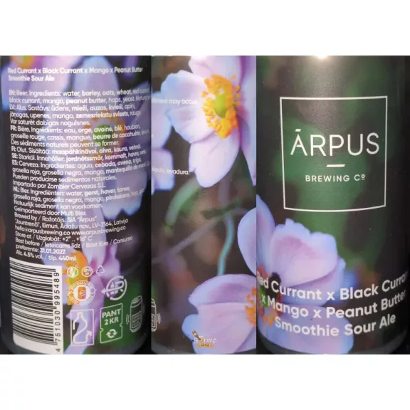 Ārpus Brewing Co. - Red Currant x Black Currant x Mango x Peanut Butter Smoothie Sour Ale  (0,44) (4,5 %)