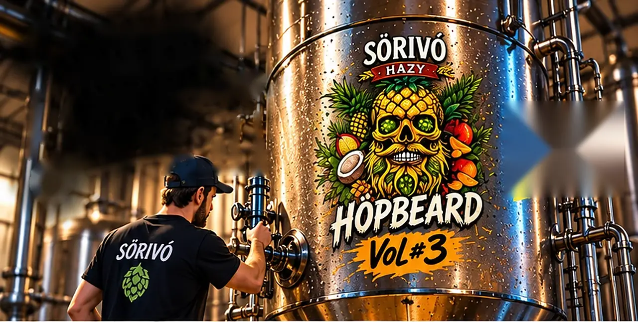 Sörfőző a Hazy Hopbeard Vol #3 erjesztőtartálynál